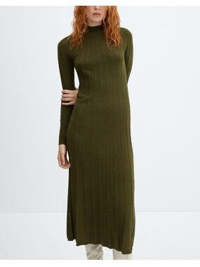 MANGO Perkins-Neck Ribbed MIDI Dress Size 8